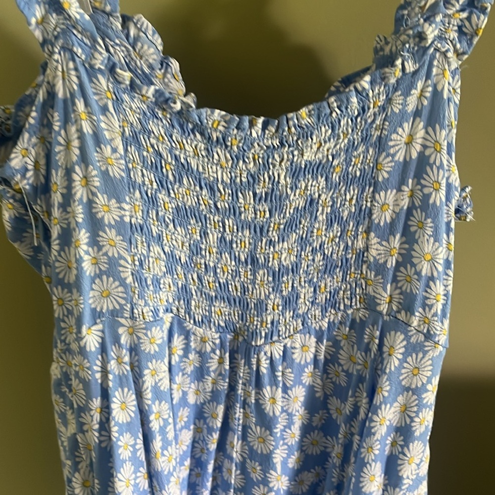 Women’s Forever 21 Sleeveless Blue, Ivory, & Yellow Sunflower Sundress. Size M. - Picture 4 of 11
